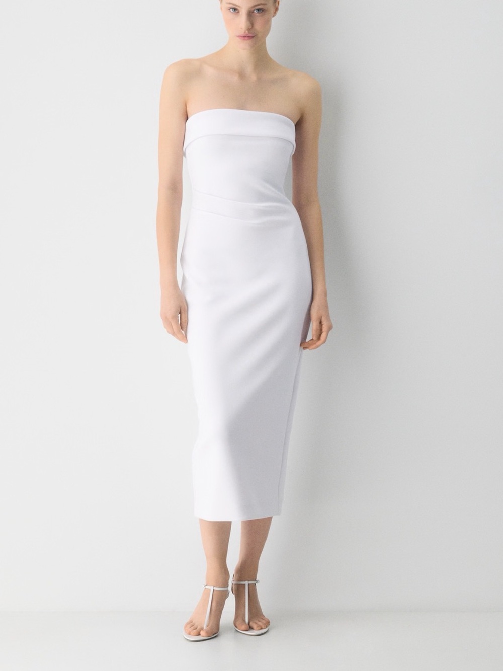Aritzia Strapless White Midi Dress